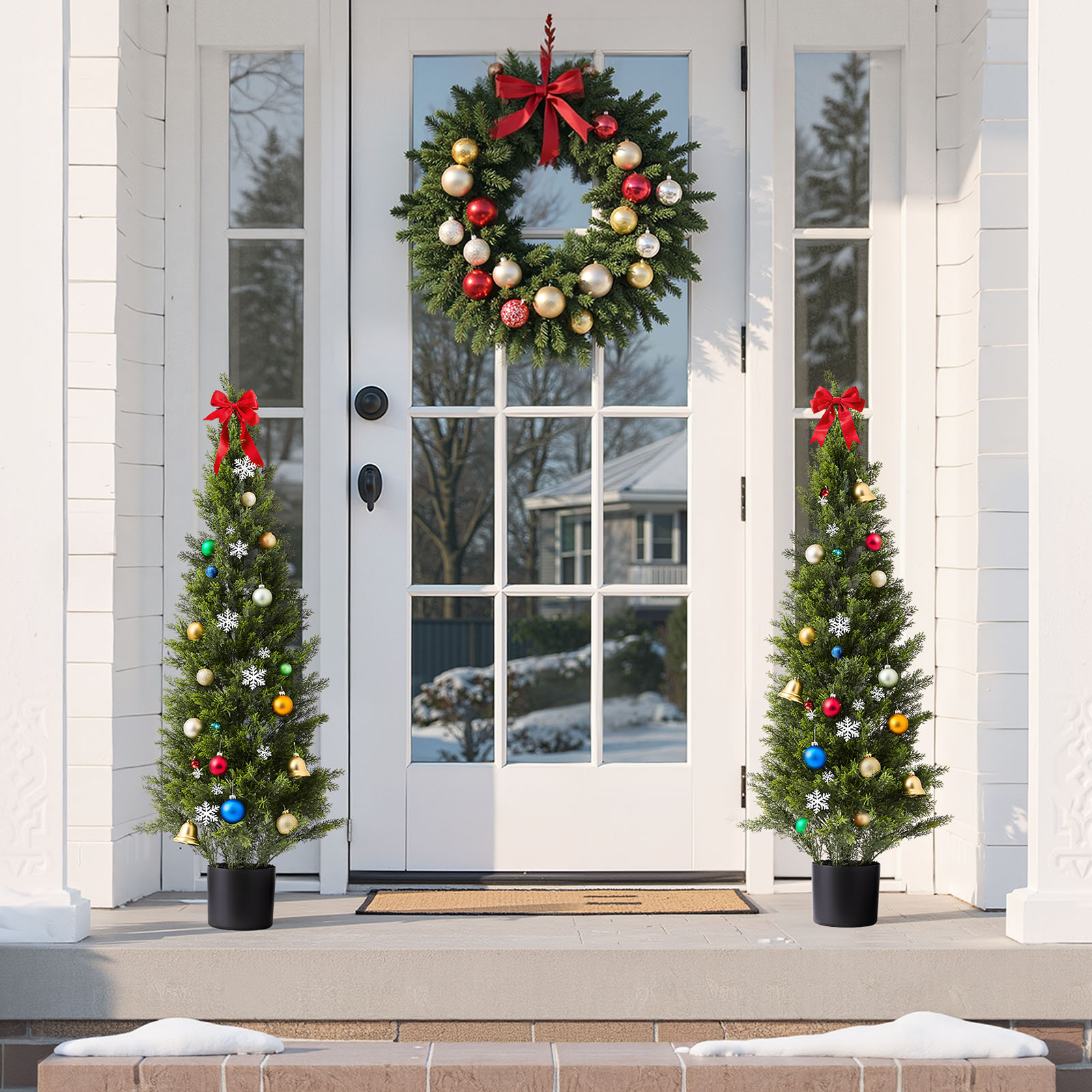 Artificial Cedar Topiary Trees Set Of 2 For Garden And Home Decor_voghion.com